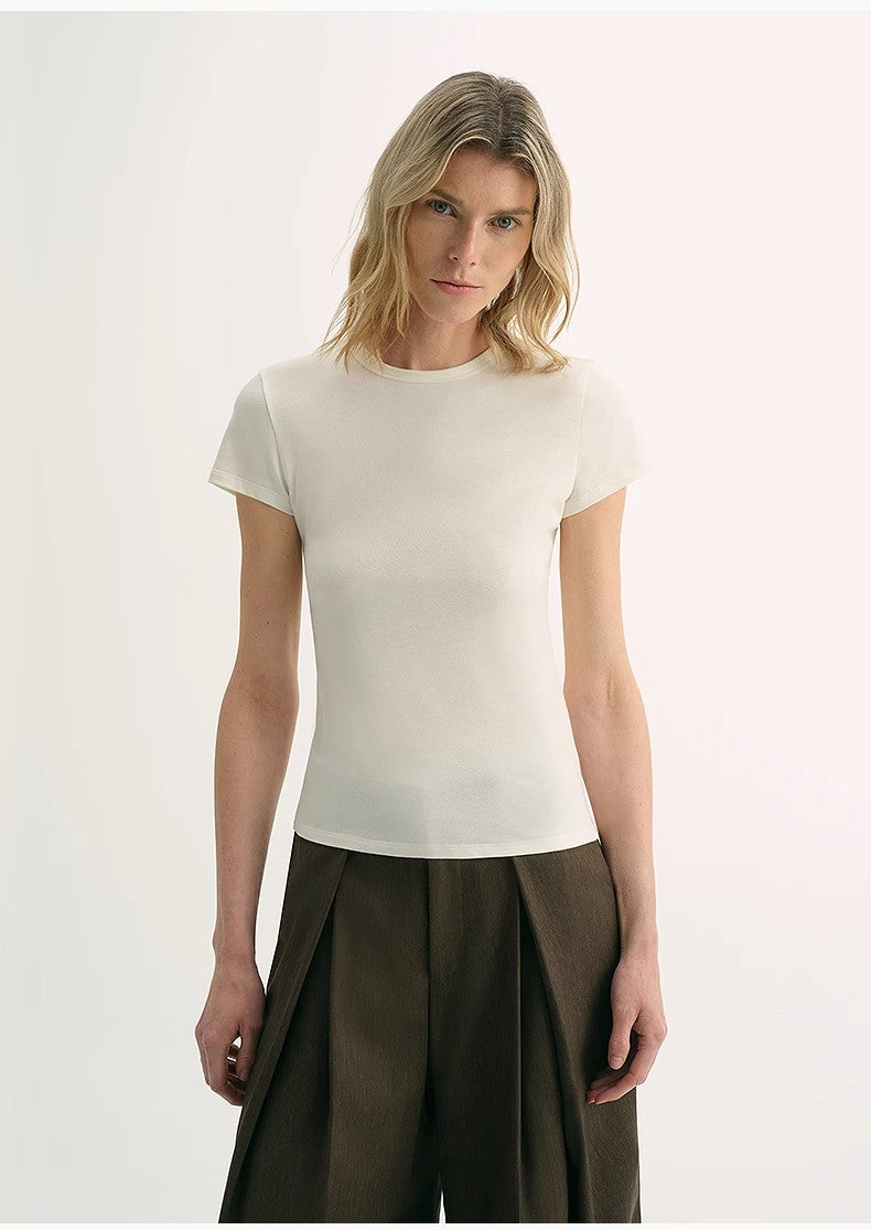 LINDIS wool mulberry silk classic short-sleeved round neck T-shirt for
