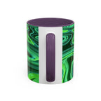 Green Swirl Accent Coffee Mug — Psychedelic Abstract Ceramic
