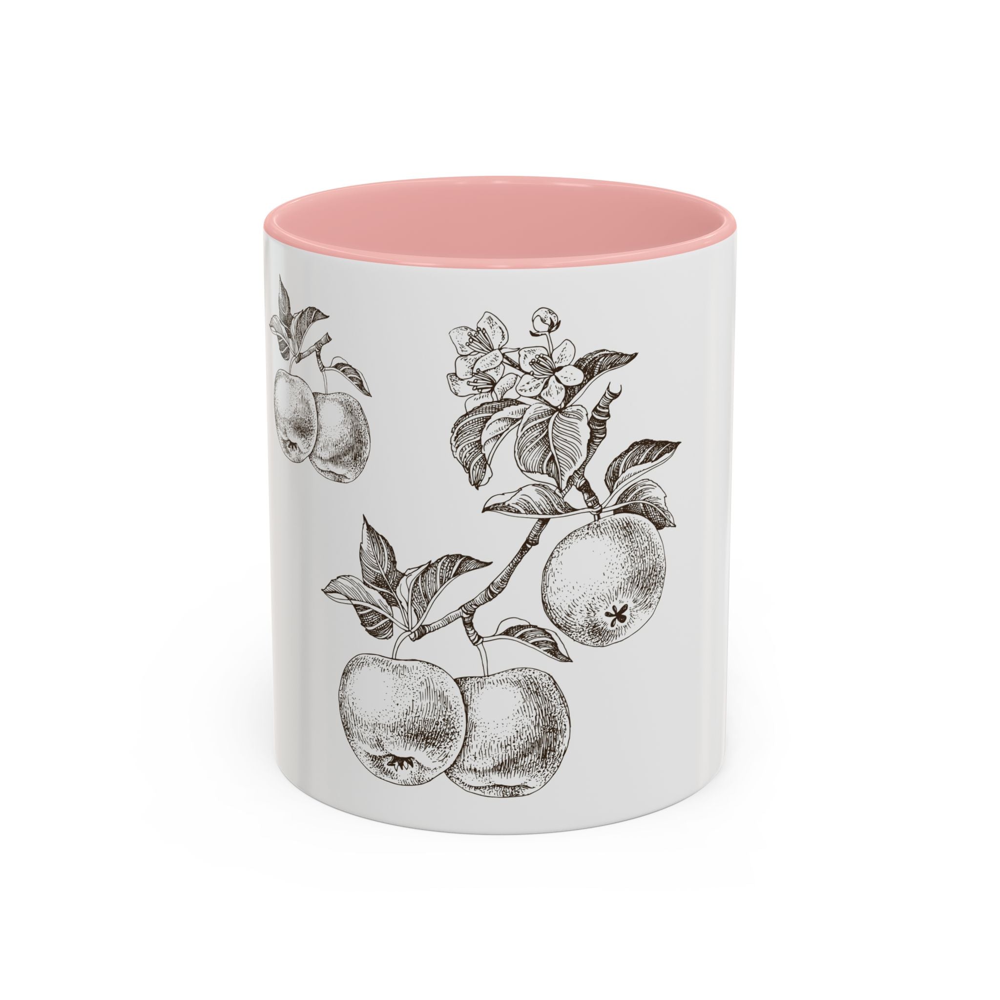 Botanical Apple Accent Coffee Mug — Vintage Fruit Sketch Ceramic Mug (11/15 oz)