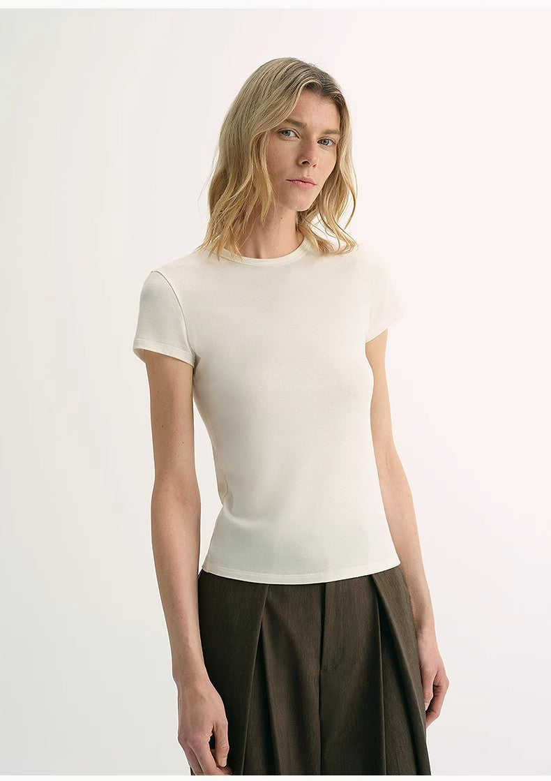 LINDIS wool mulberry silk classic short-sleeved round neck T-shirt for