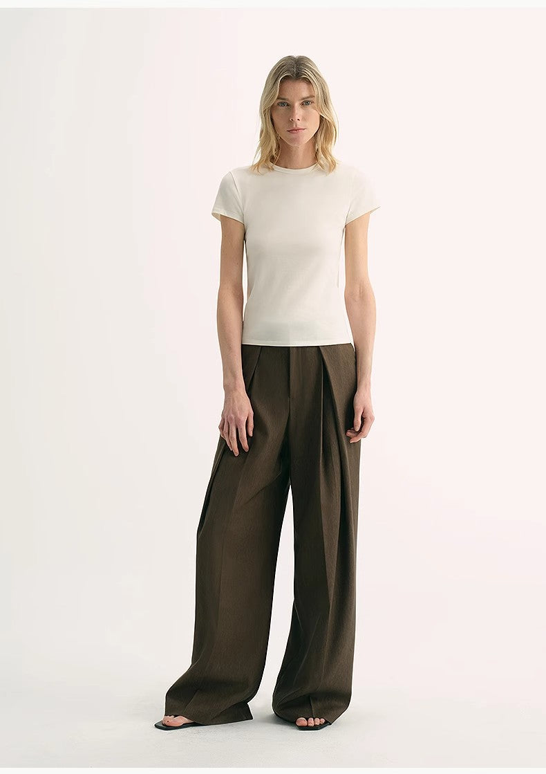 LINDIS wool mulberry silk classic short-sleeved round neck T-shirt for