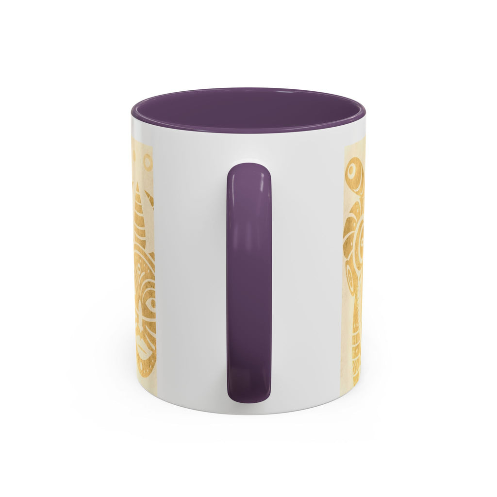 Golden Folk Art Coffee Mug — Animal Mask Pattern Accent Mug (11/15oz)