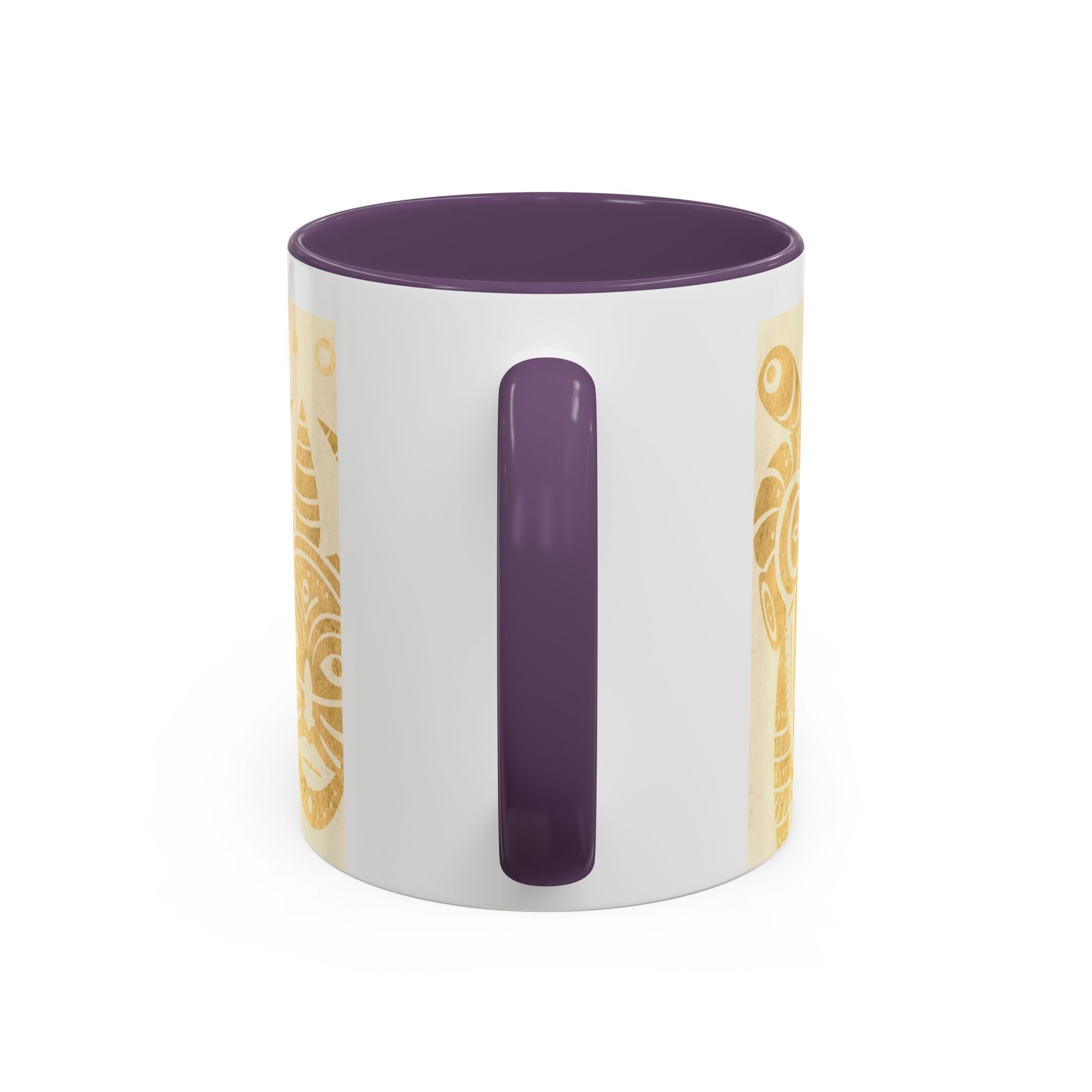 Golden Folk Art Coffee Mug — Animal Mask Pattern Accent Mug (11/15oz)