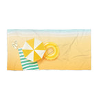 Beach Towel - Sunny Beach Scene with Umbrella & Inflatable Ring