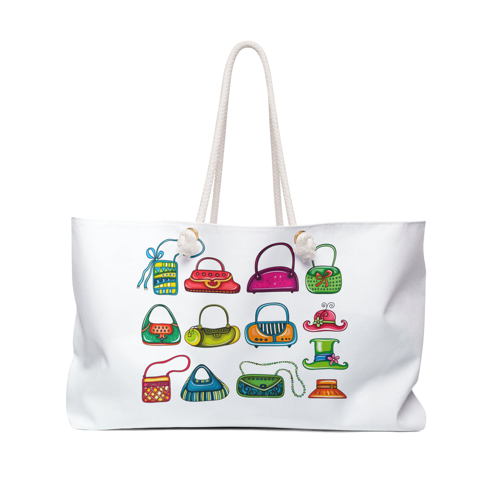 Colorful Retro Handbag Illustration Weekender Bag | Travel Tote, Cute Purse Icons