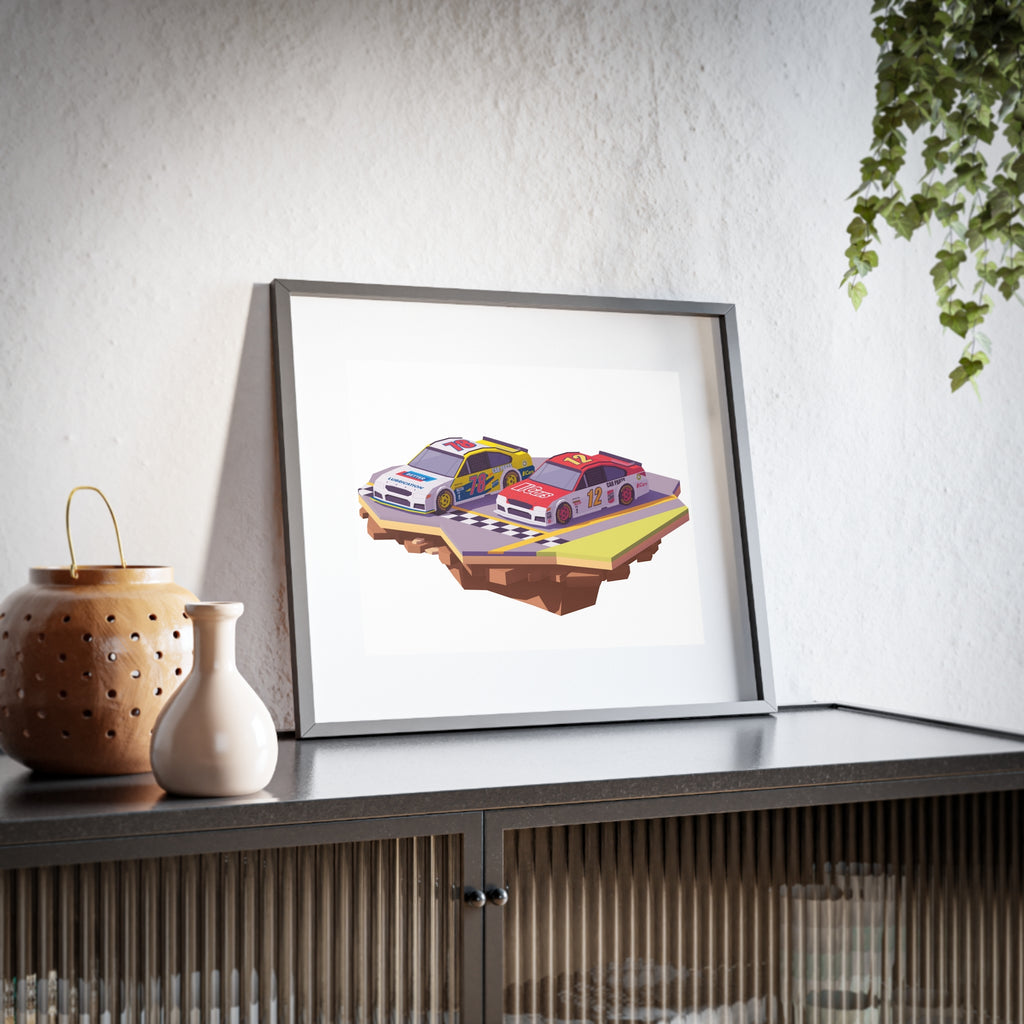 Racing Cars Framed Poster – Retro Racecar Artwork, Matte Print