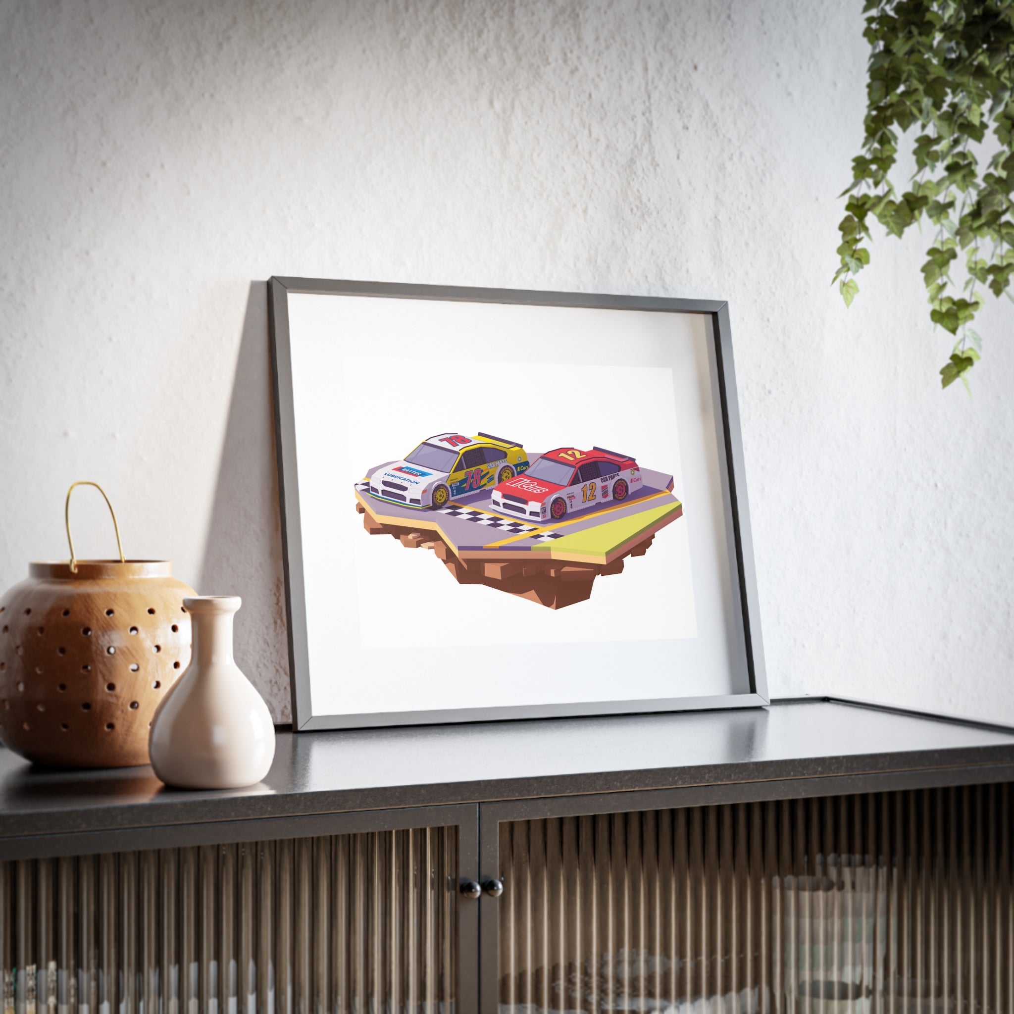 Racing Cars Framed Poster – Retro Racecar Artwork, Matte Print