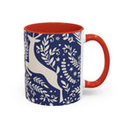 Nordic Reindeer Pattern Accent Coffee Mug — Blue Holiday Tea Cup (11/15oz)