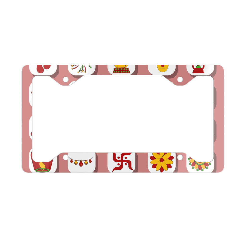 Diwali Decorative Metal License Plate Frame – Festive Rangoli & Diyas Design
