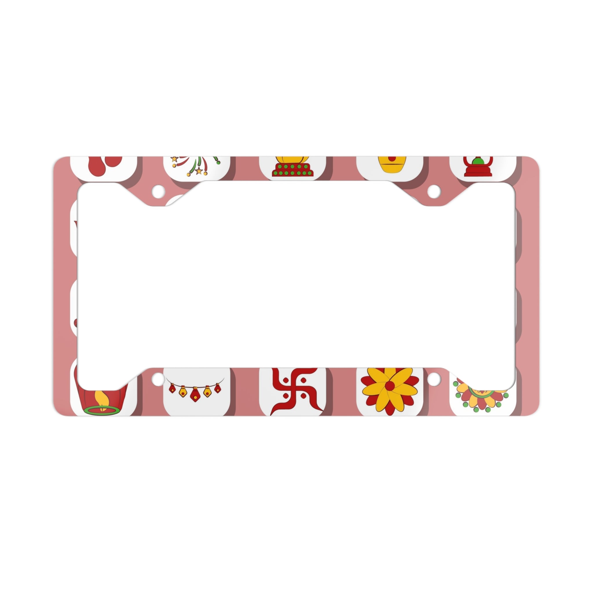 Diwali Decorative Metal License Plate Frame – Festive Rangoli & Diyas Design