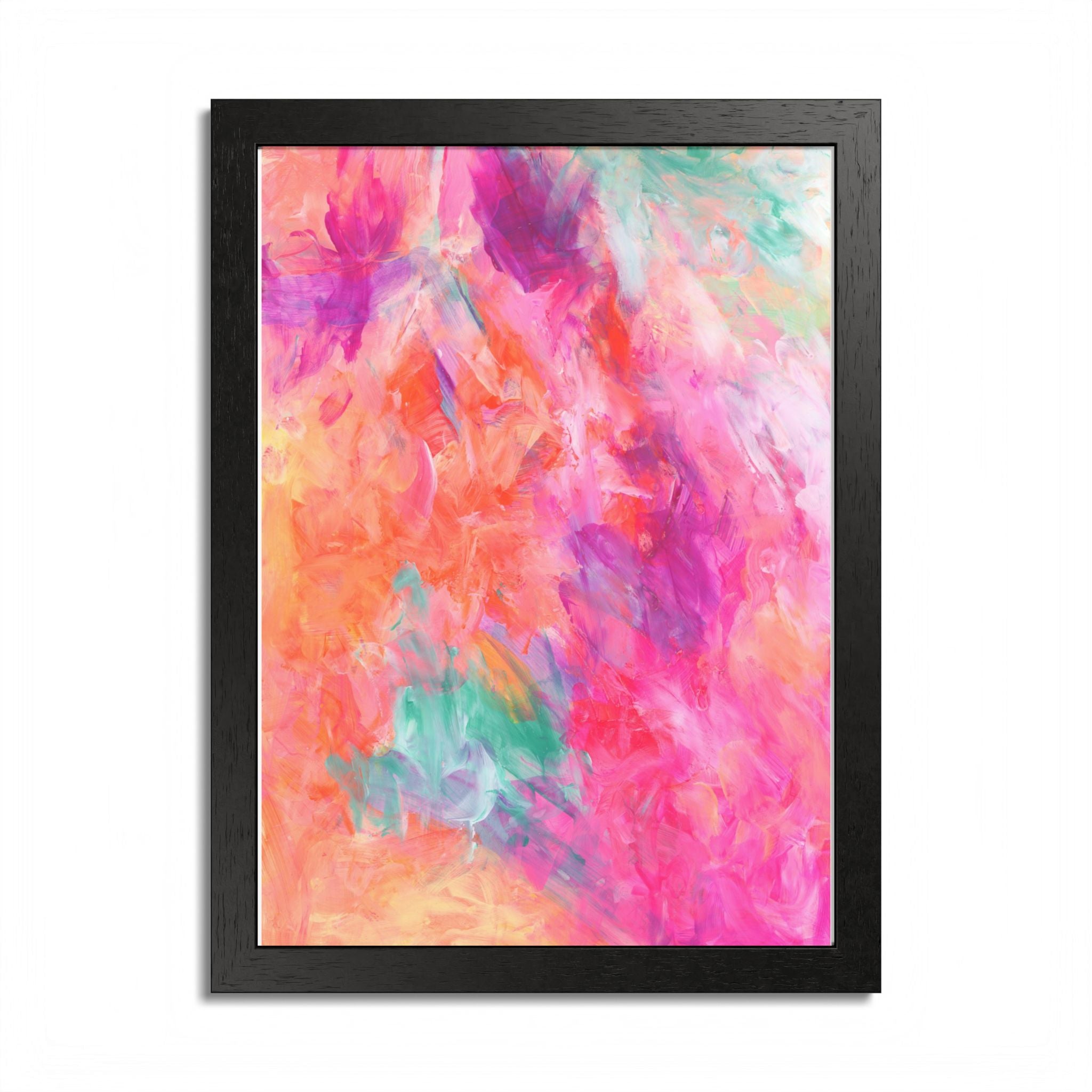 Vibrant Watercolor Abstract Framed Poster — Colorful Pink & Coral Wall Art