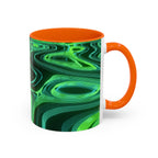 Green Swirl Accent Coffee Mug — Psychedelic Abstract Ceramic