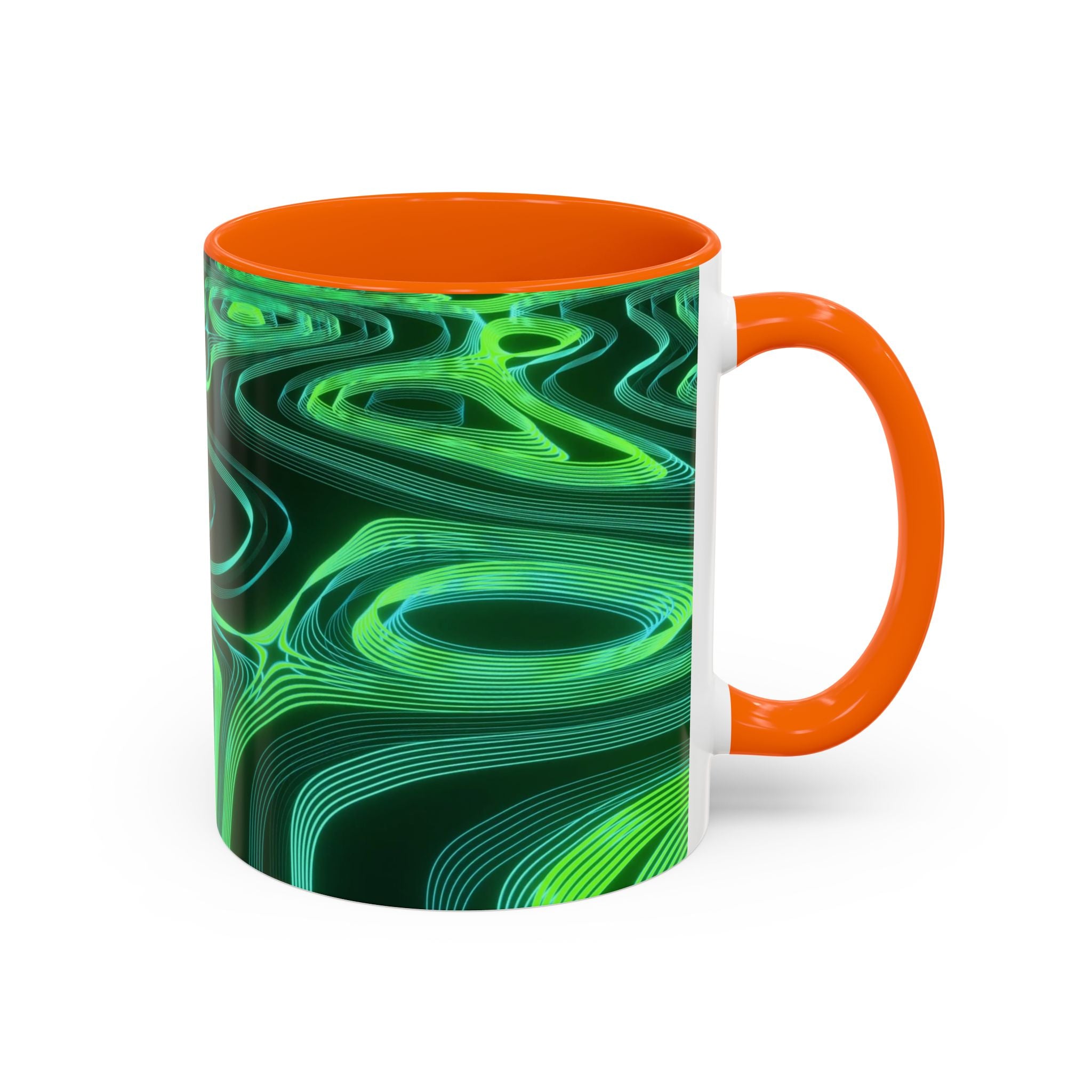 Green Swirl Accent Coffee Mug — Psychedelic Abstract Ceramic