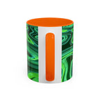 Green Swirl Accent Coffee Mug — Psychedelic Abstract Ceramic