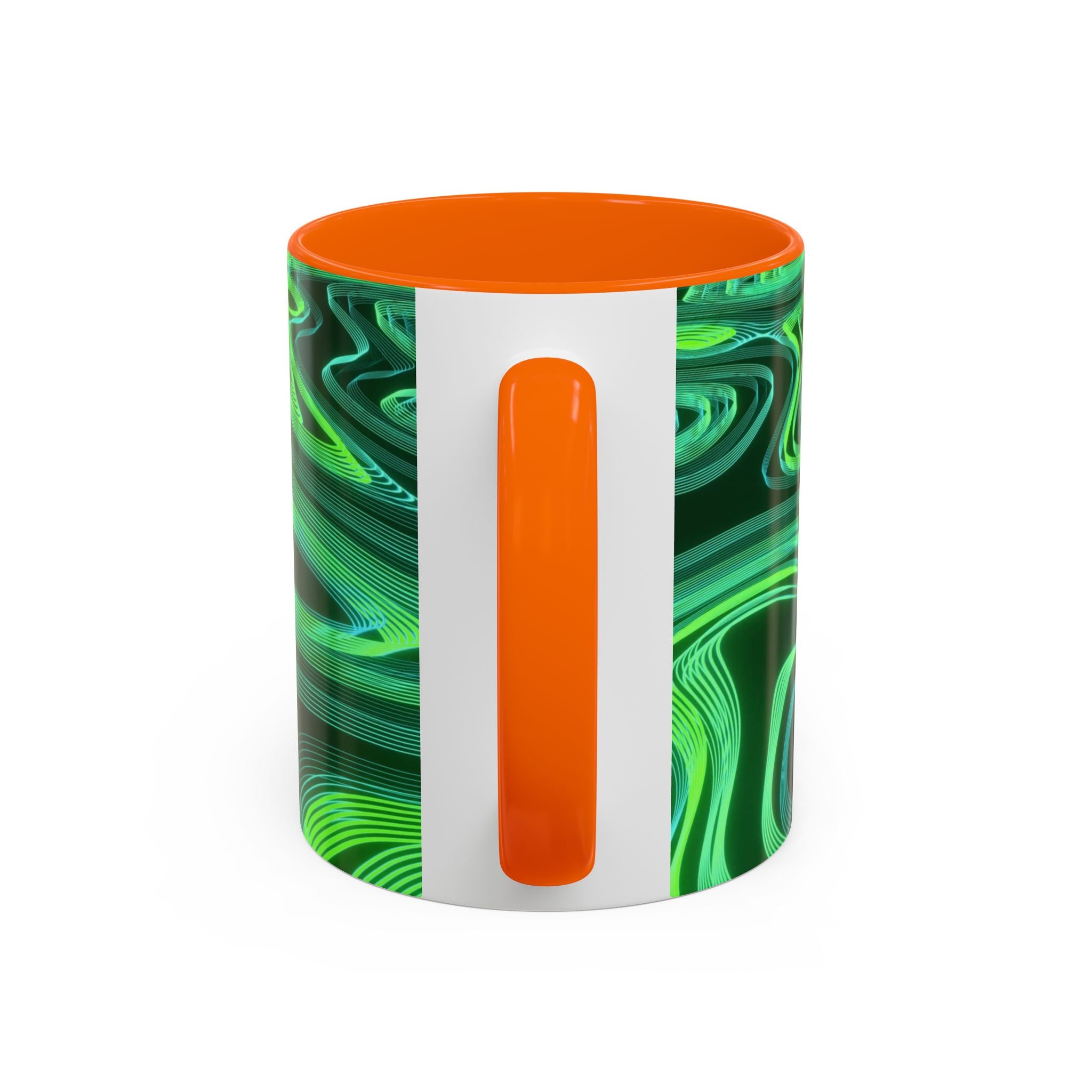 Green Swirl Accent Coffee Mug — Psychedelic Abstract Ceramic
