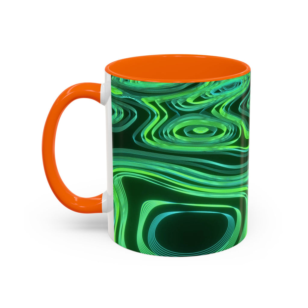 Green Swirl Accent Coffee Mug — Psychedelic Abstract Ceramic