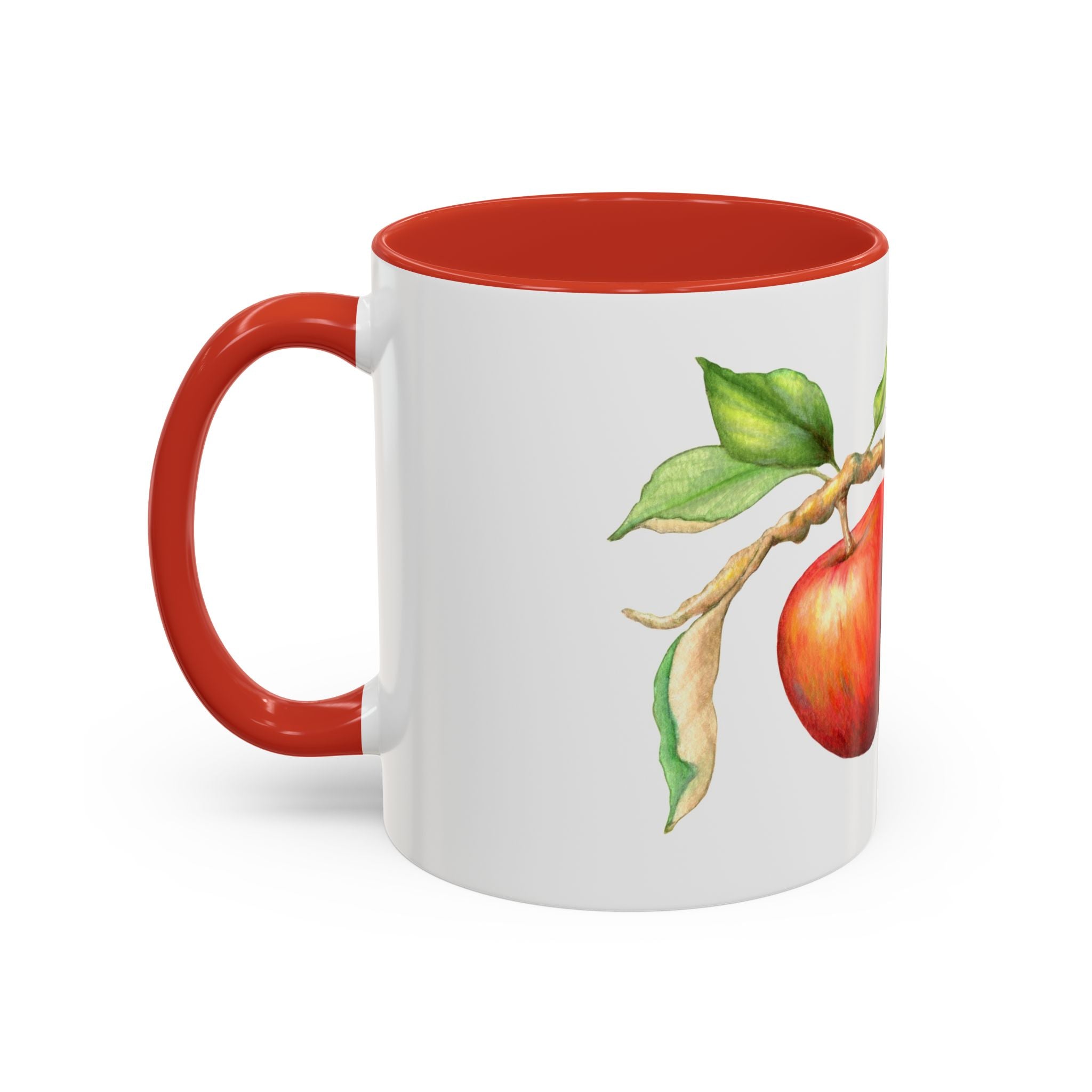 Apple Branch Accent Coffee Mug — Watercolor Fruit Kitchen Mug (11/15oz)