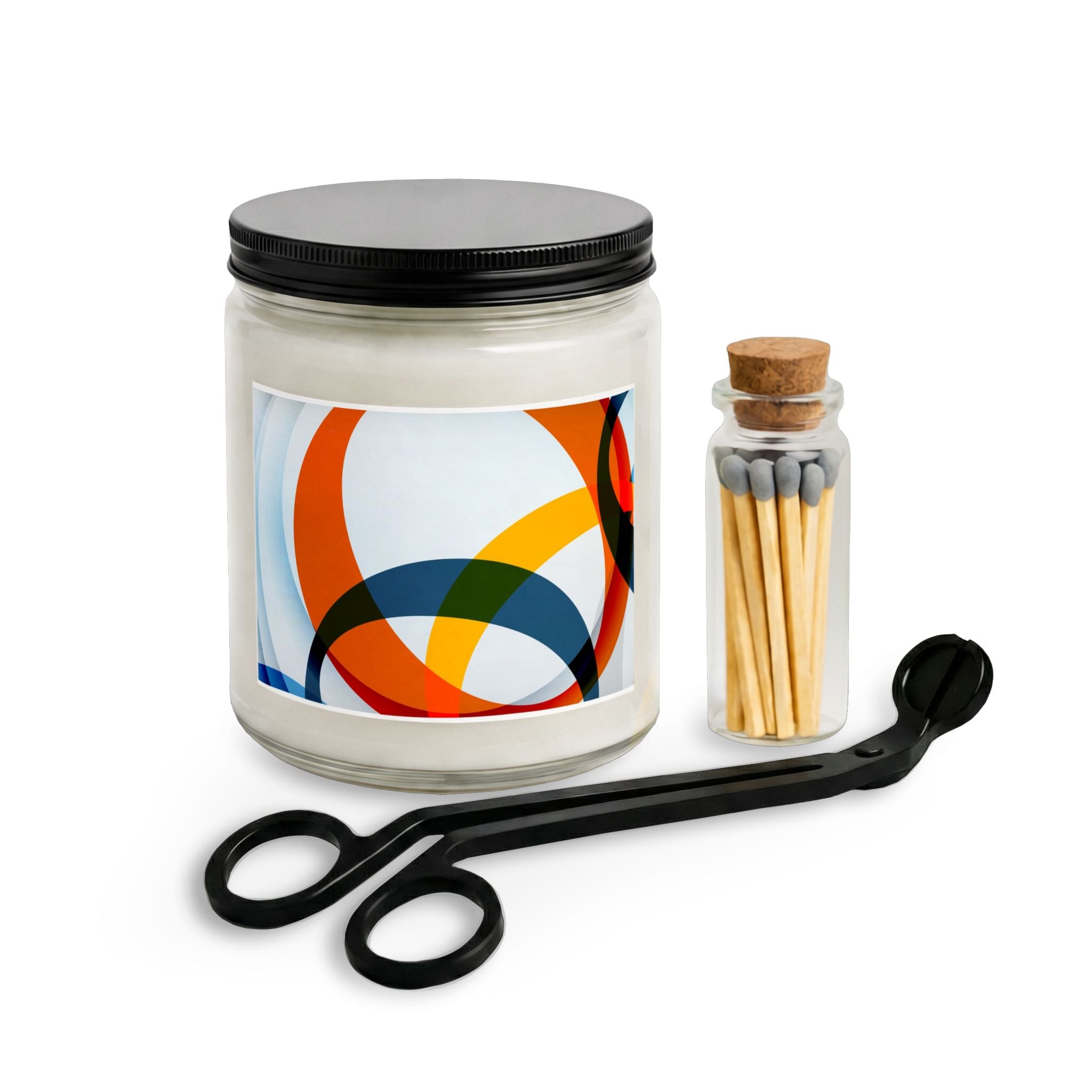 Modern Abstract Candle Gift Set — Soy Jar Candle with Matches & Wick Trimmer