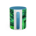 Green Swirl Accent Coffee Mug — Psychedelic Abstract Ceramic