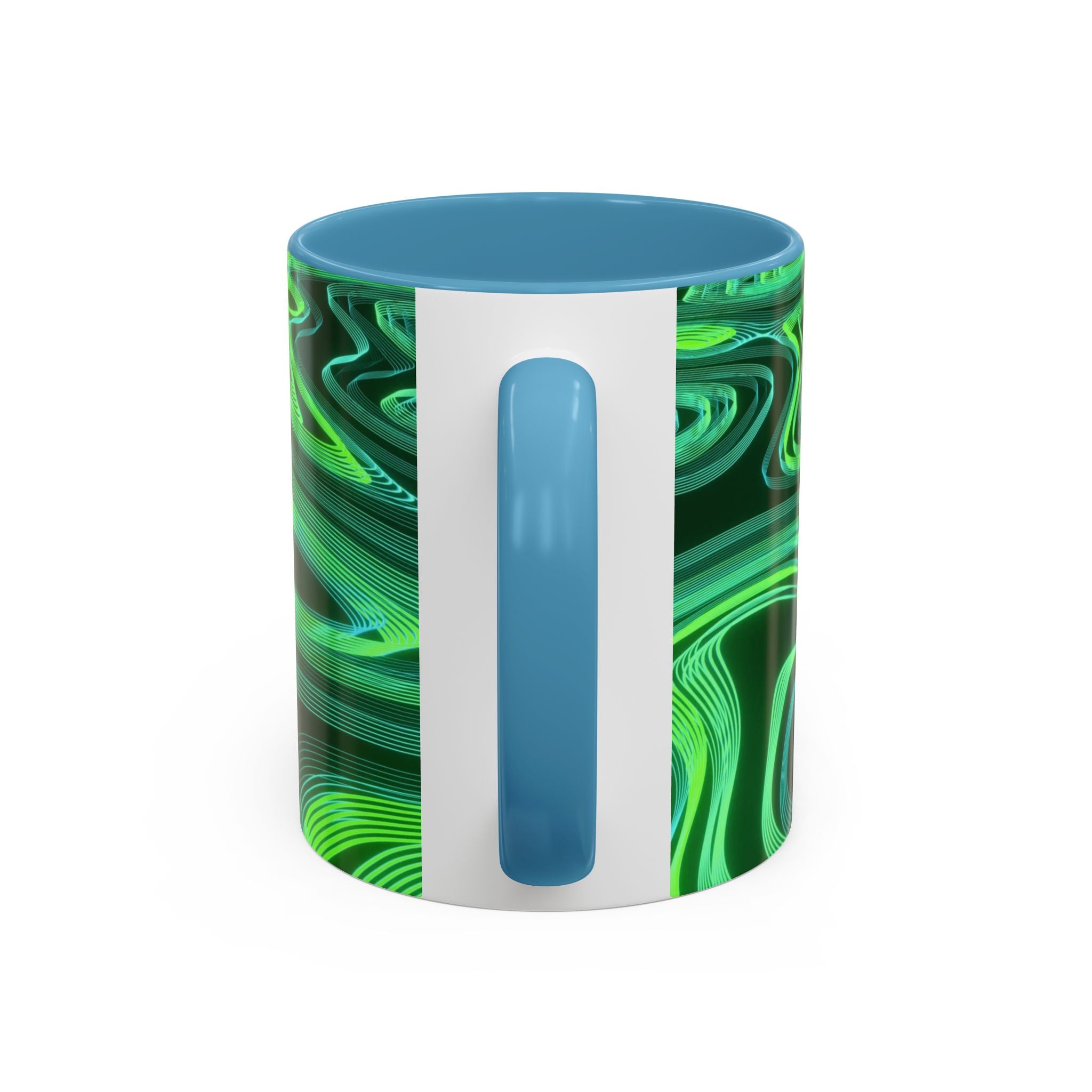 Green Swirl Accent Coffee Mug — Psychedelic Abstract Ceramic