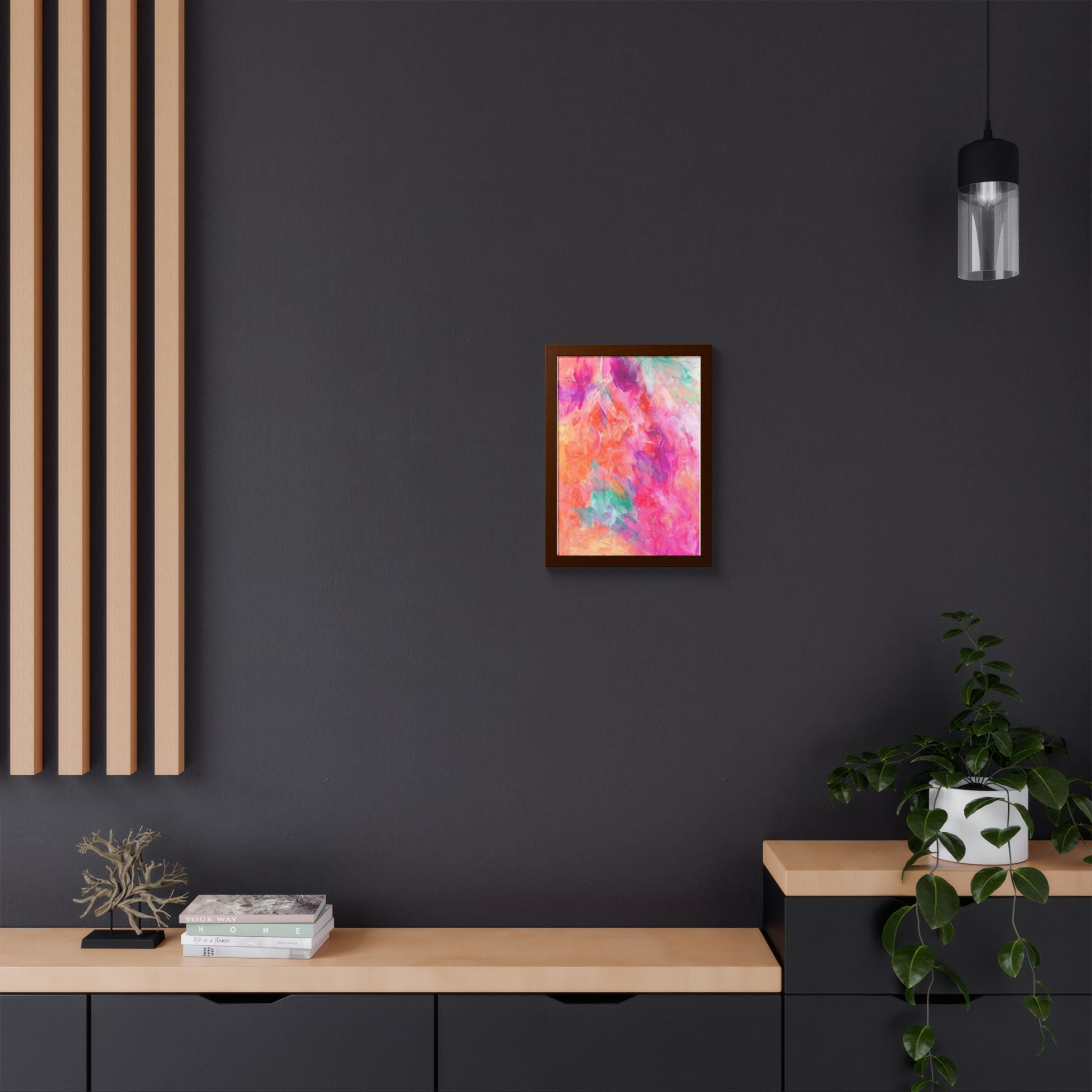 Vibrant Watercolor Abstract Framed Poster — Colorful Pink & Coral Wall Art