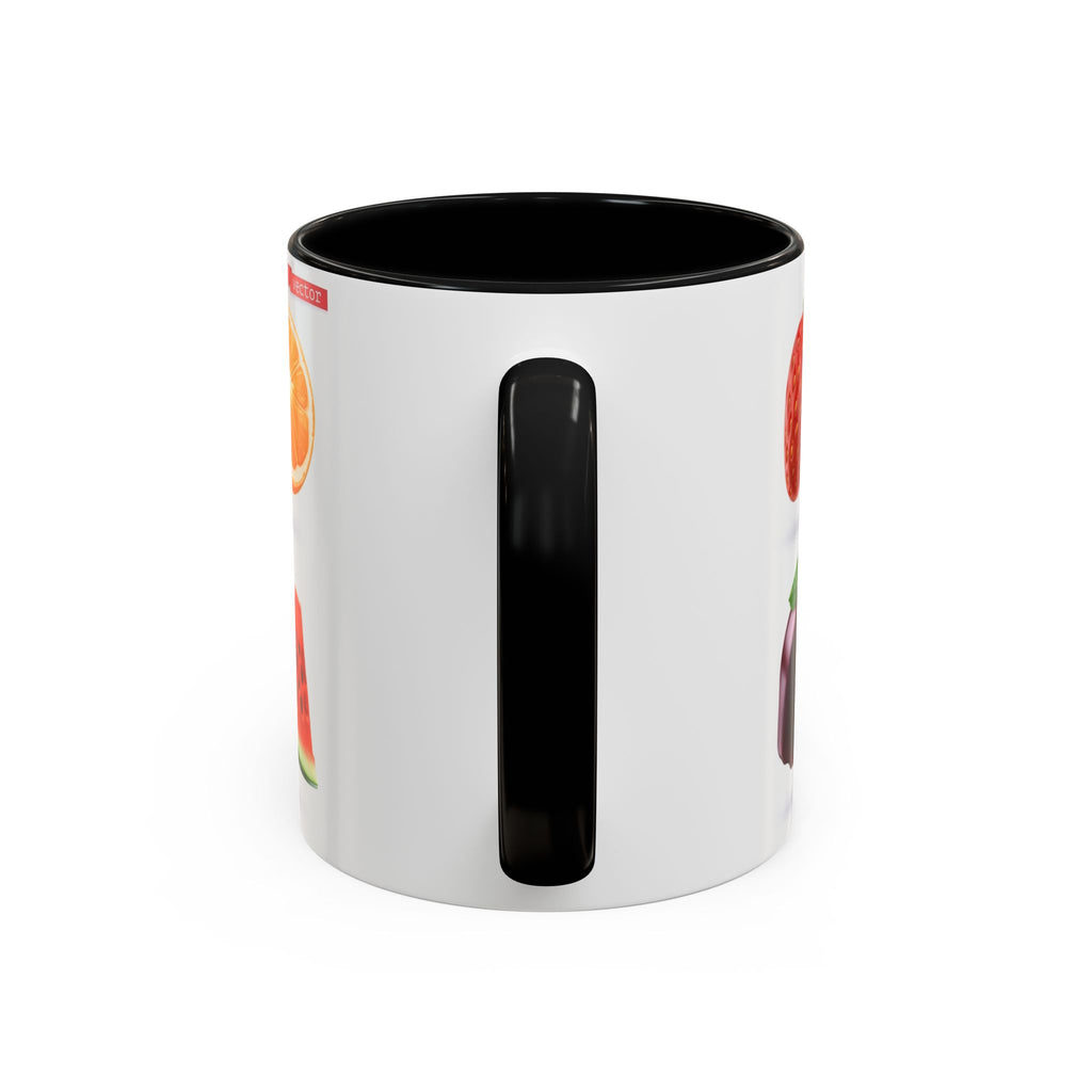 Fruit Pattern Accent Coffee Mug — Colorful Tropical Fruit Icons (11/15oz)