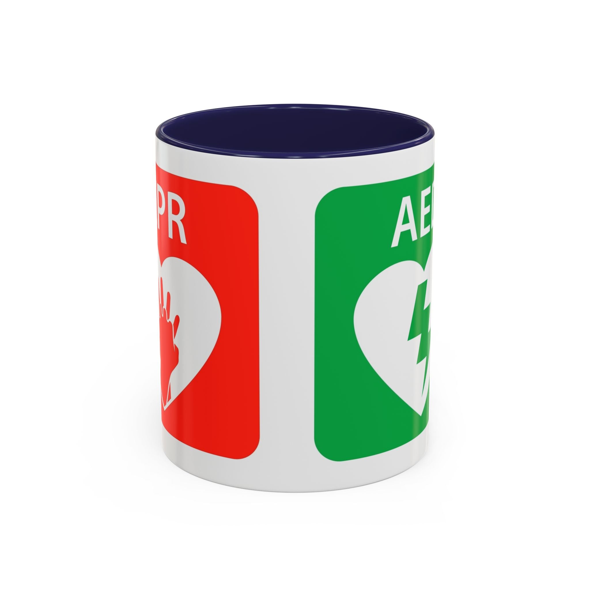 AED Heart Logo Accent Coffee Mug — CPR & Defibrillator Awareness Gift (11/15oz)