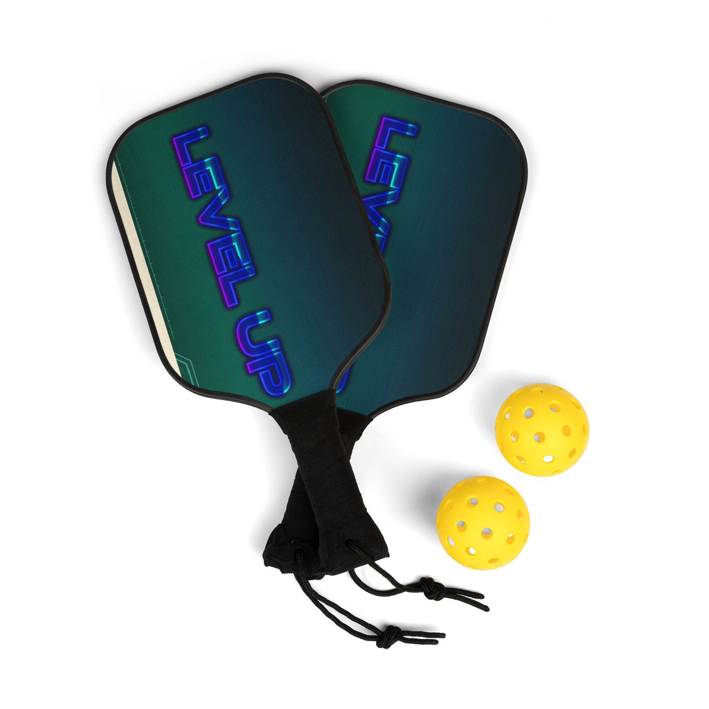 Pickleball Paddle Set — 'Level Up' Neon Graphic Pickleball Kit (2 Paddles + Balls)