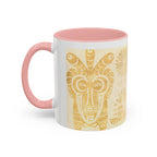 Golden Folk Art Coffee Mug — Animal Mask Pattern Accent Mug (11/15oz)