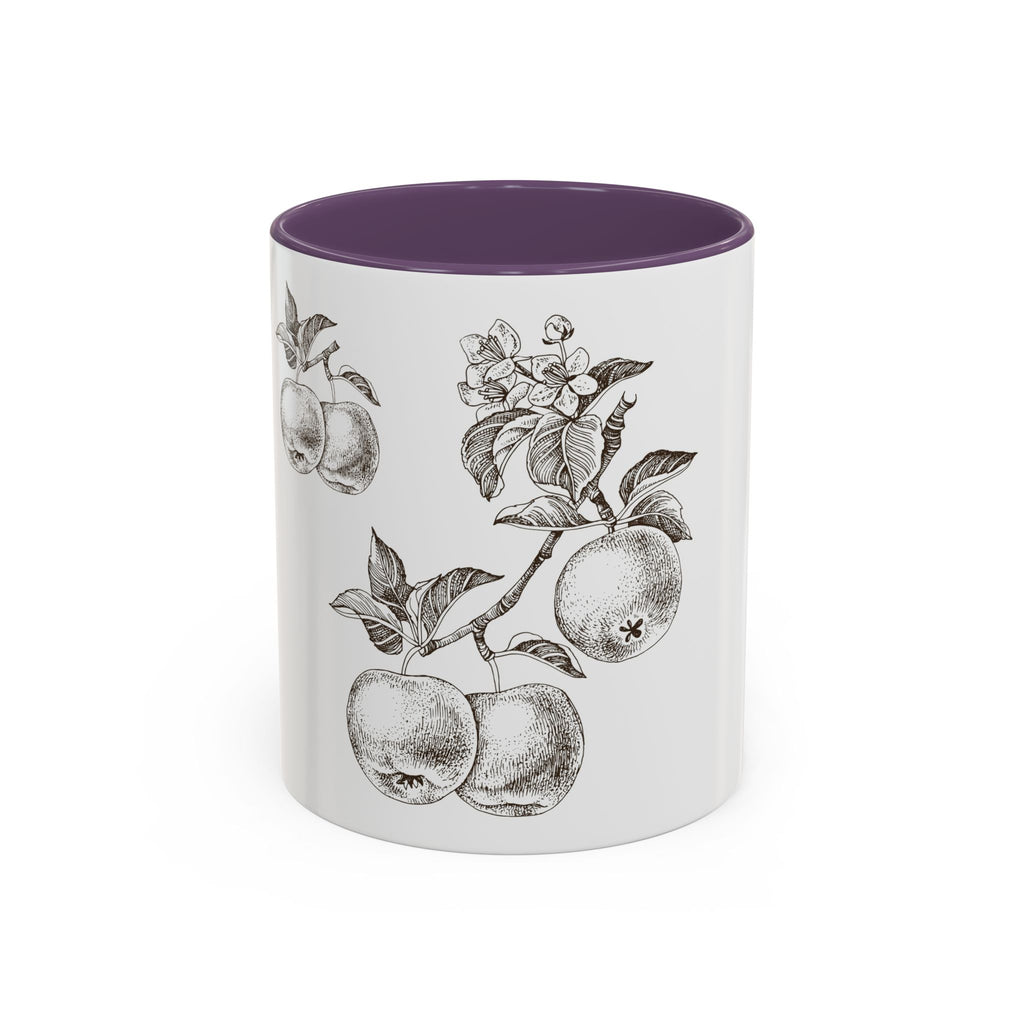 Botanical Apple Accent Coffee Mug — Vintage Fruit Sketch Ceramic Mug (11/15 oz)