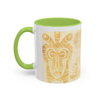 Golden Folk Art Coffee Mug — Animal Mask Pattern Accent Mug (11/15oz)