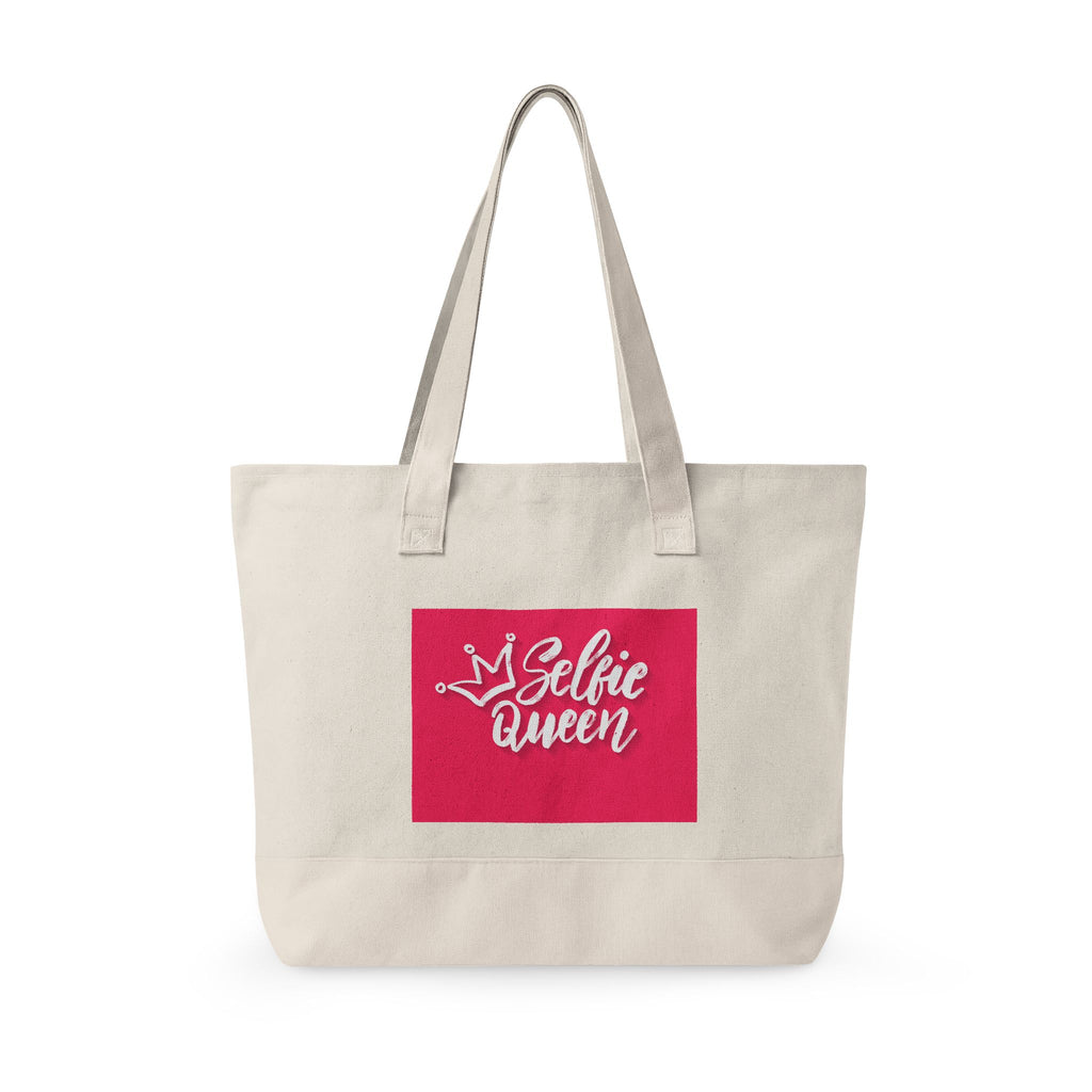 Canvas Tote Bag — "Selfie Queen" Pink Patch Zippered Tote