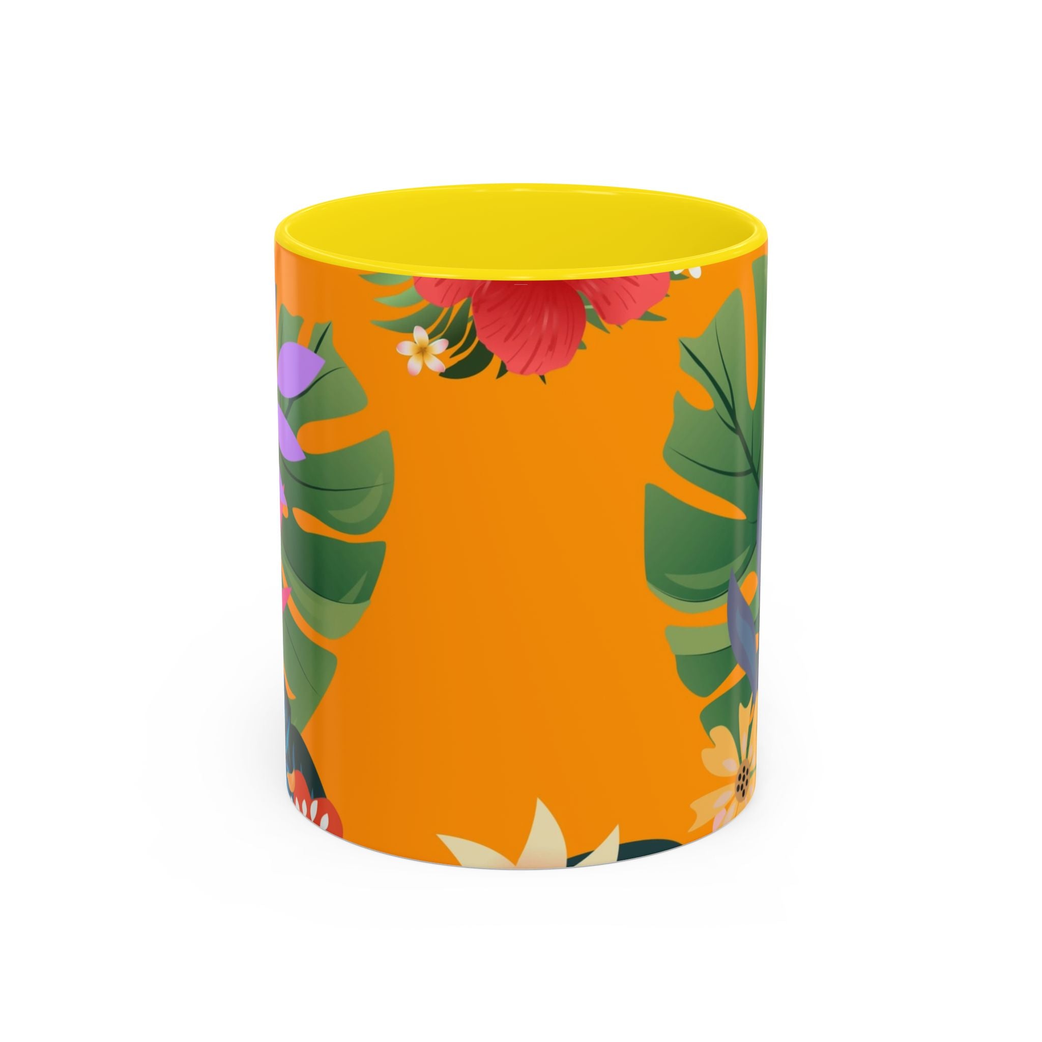 Tropical Floral Accent Coffee Mug — Bright Orange Botanical Design (11/15 oz)