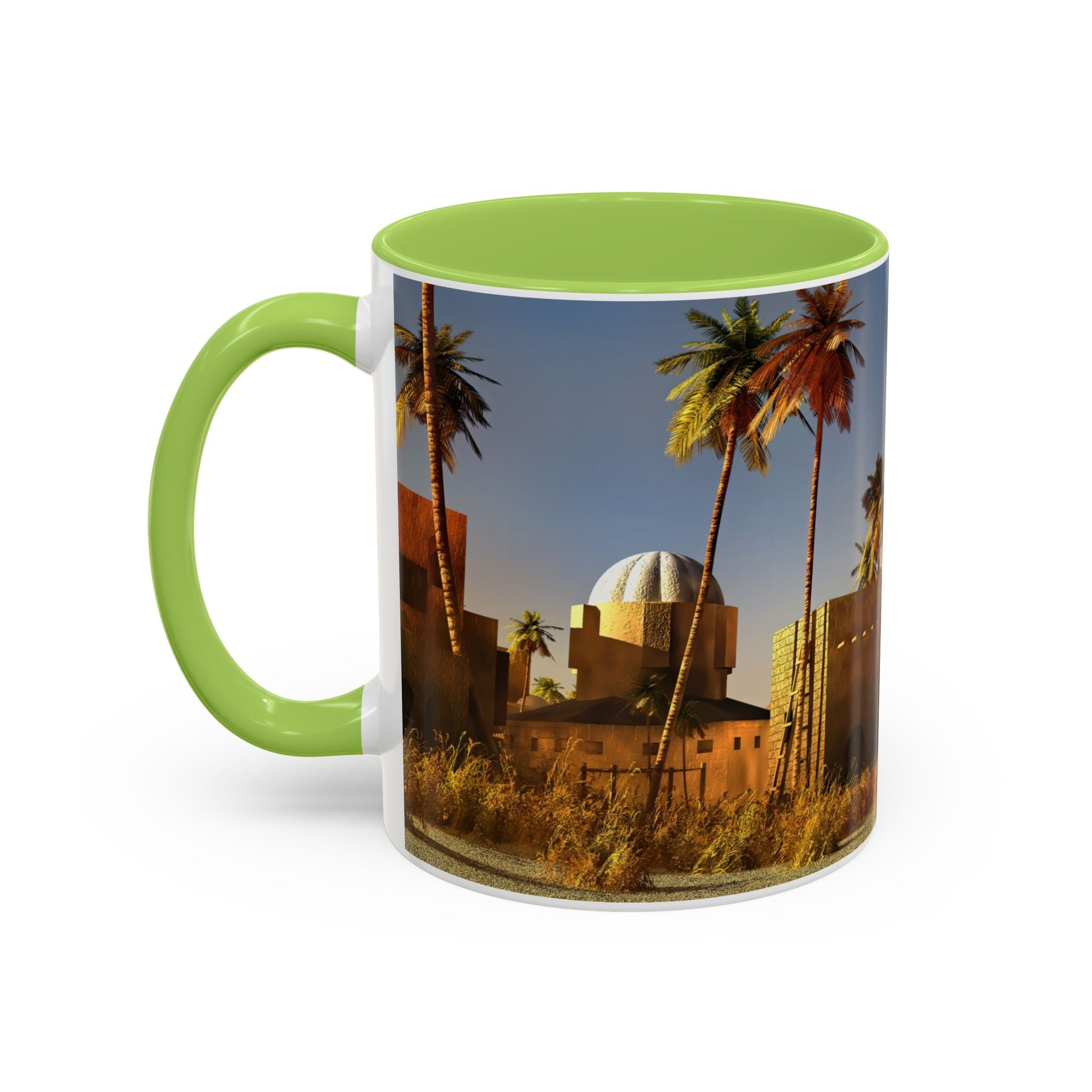 Desert Oasis Accent Coffee Mug – Palm Trees & Sunset Scenic Ceramic Mug (11/15oz)