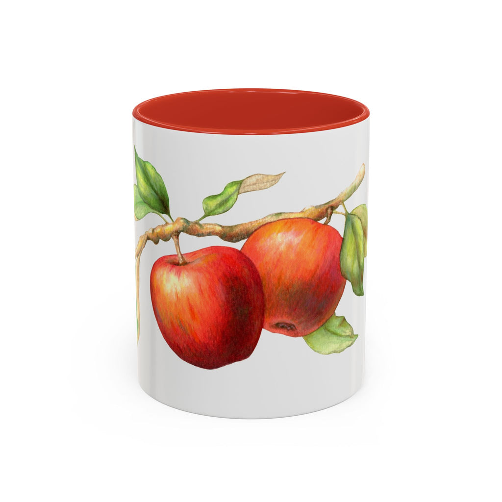 Apple Branch Accent Coffee Mug — Watercolor Fruit Kitchen Mug (11/15oz)