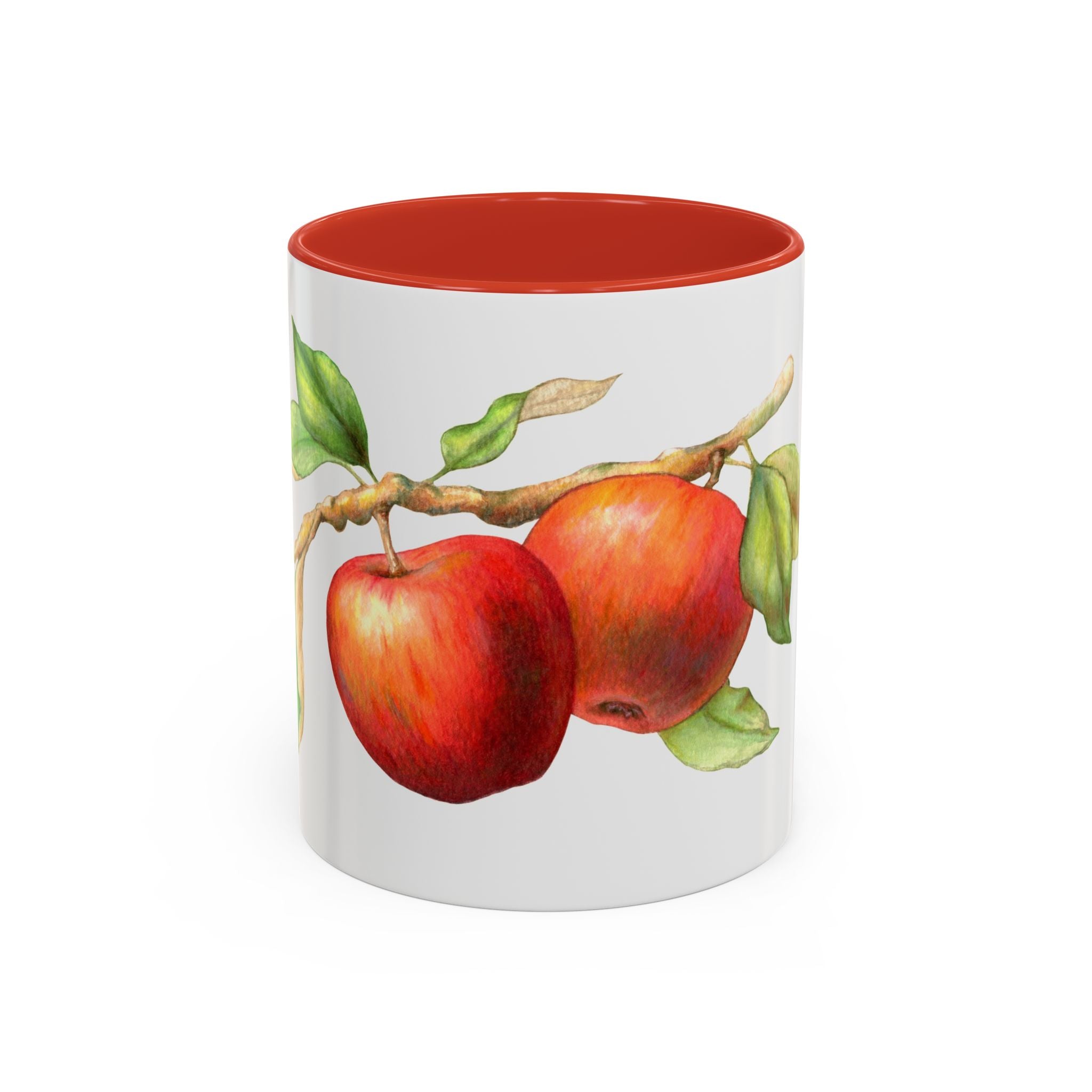 Apple Branch Accent Coffee Mug — Watercolor Fruit Kitchen Mug (11/15oz)
