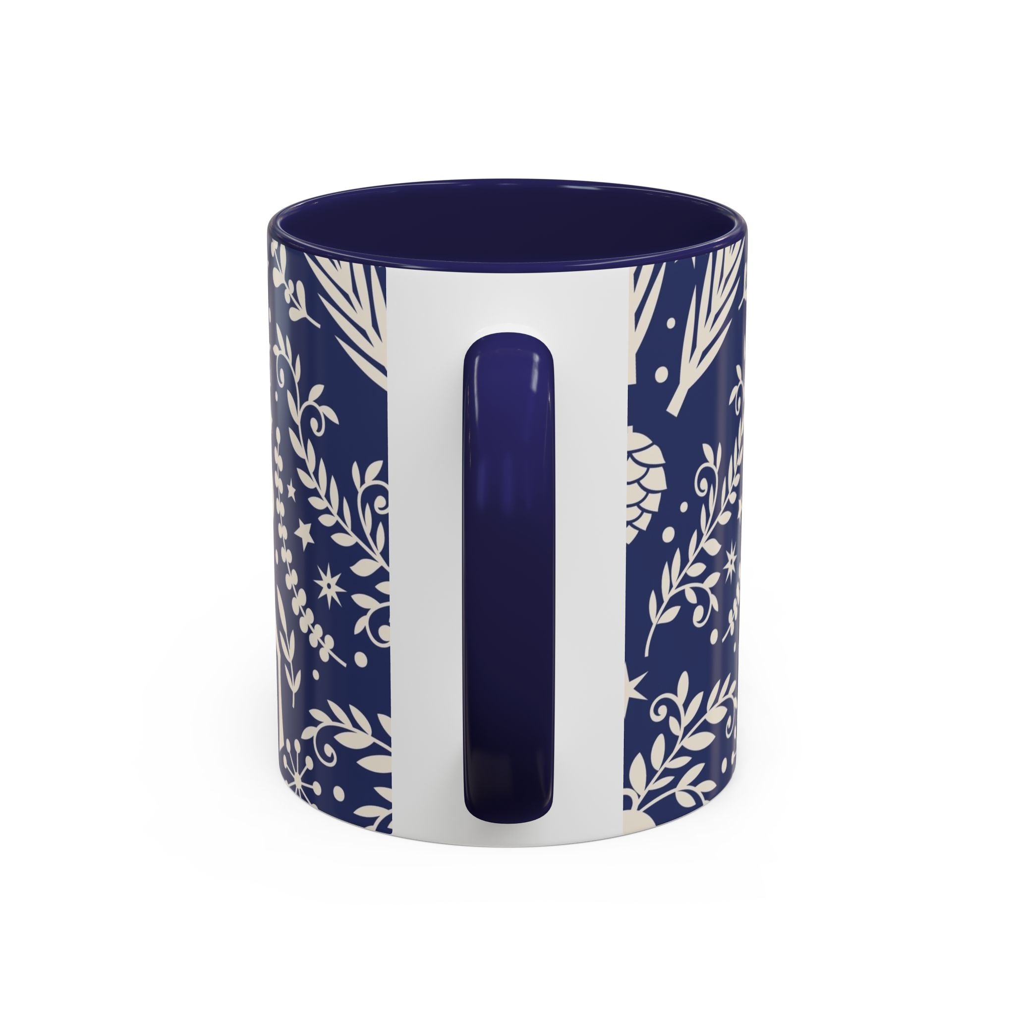 Nordic Reindeer Pattern Accent Coffee Mug — Blue Holiday Tea Cup (11/15oz)
