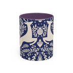 Nordic Reindeer Pattern Accent Coffee Mug — Blue Holiday Tea Cup (11/15oz)
