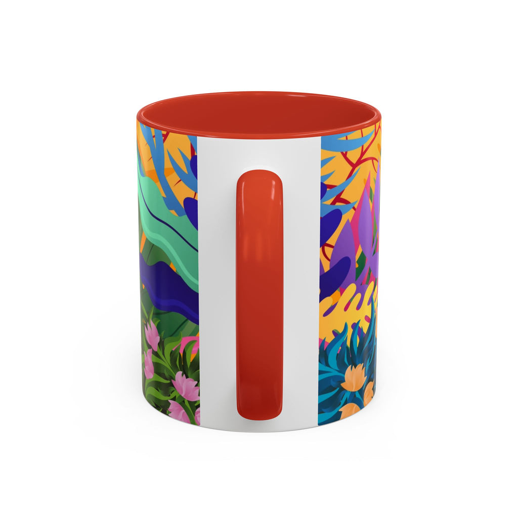 Tropical Floral Accent Coffee Mug — Bright Orange Botanical Design (11/15 oz)