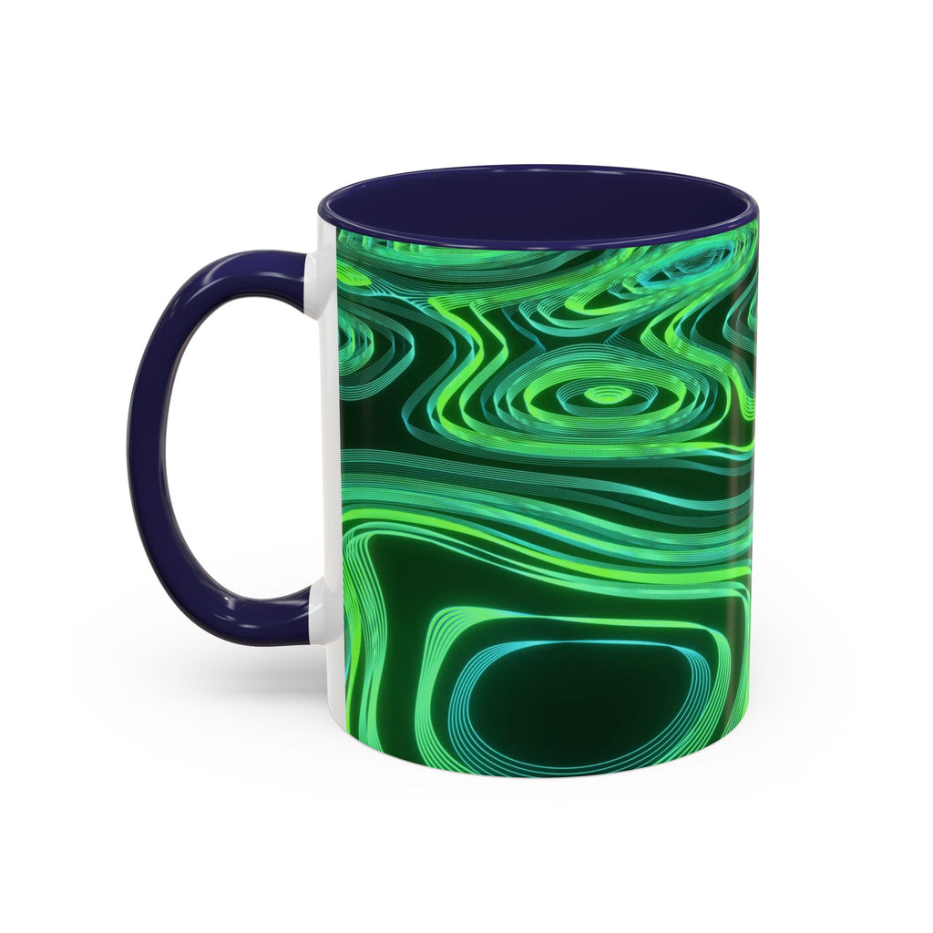 Green Swirl Accent Coffee Mug — Psychedelic Abstract Ceramic