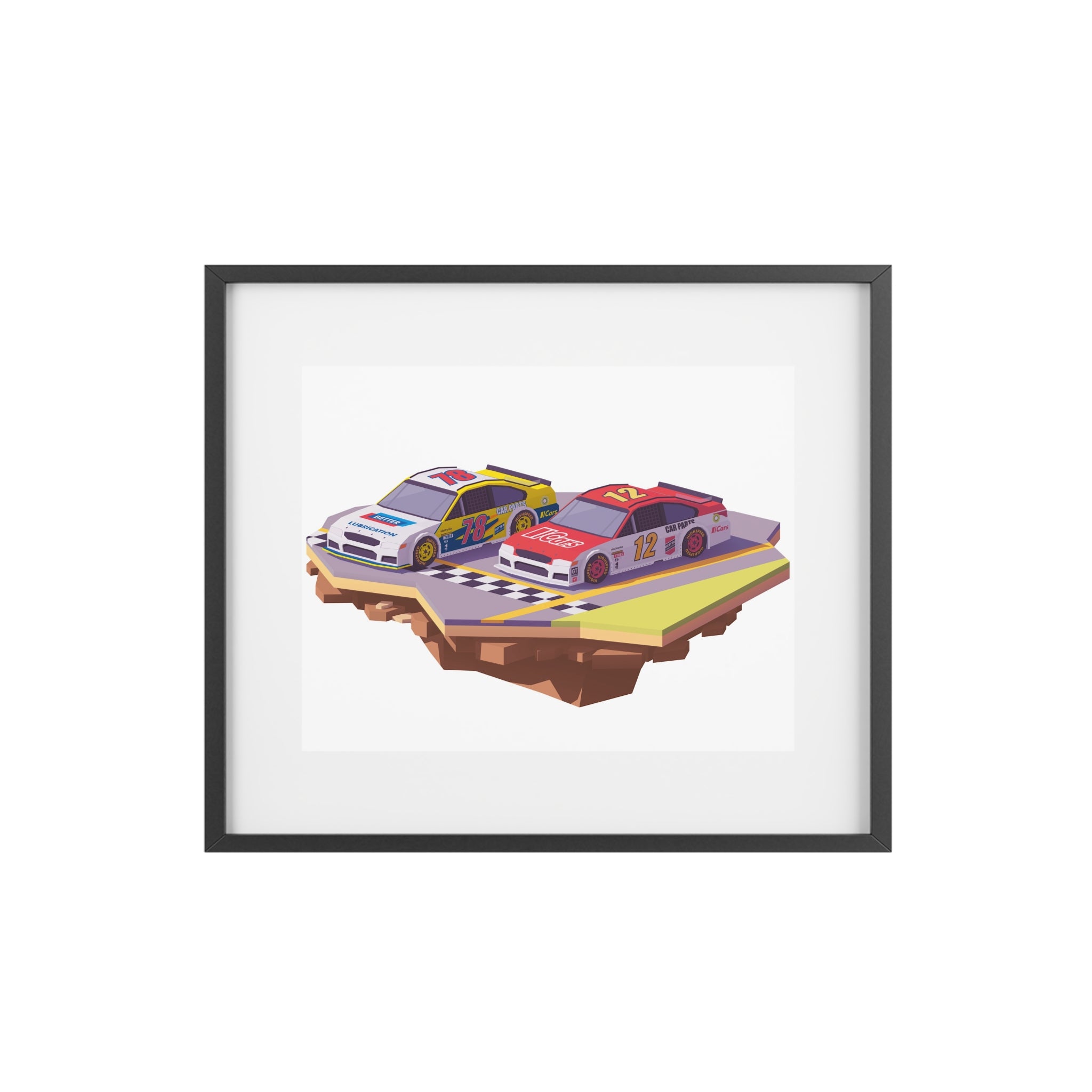 Racing Cars Framed Poster – Retro Racecar Artwork, Matte Print