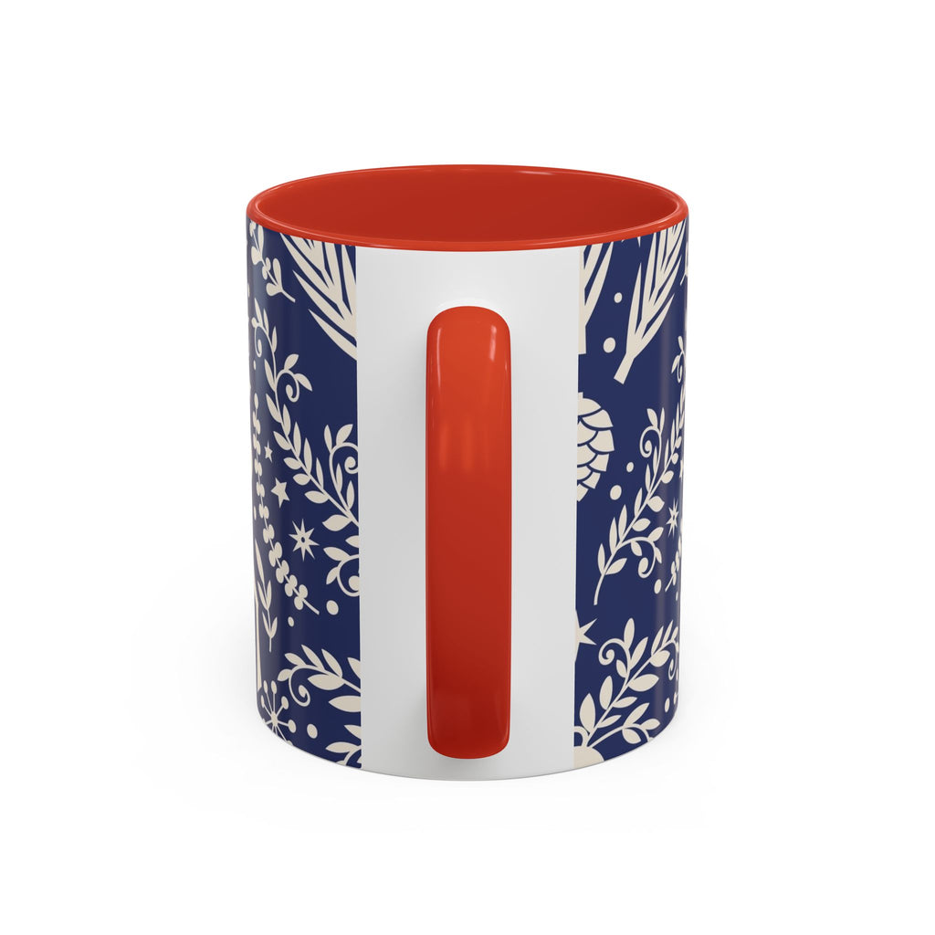 Nordic Reindeer Pattern Accent Coffee Mug — Blue Holiday Tea Cup (11/15oz)