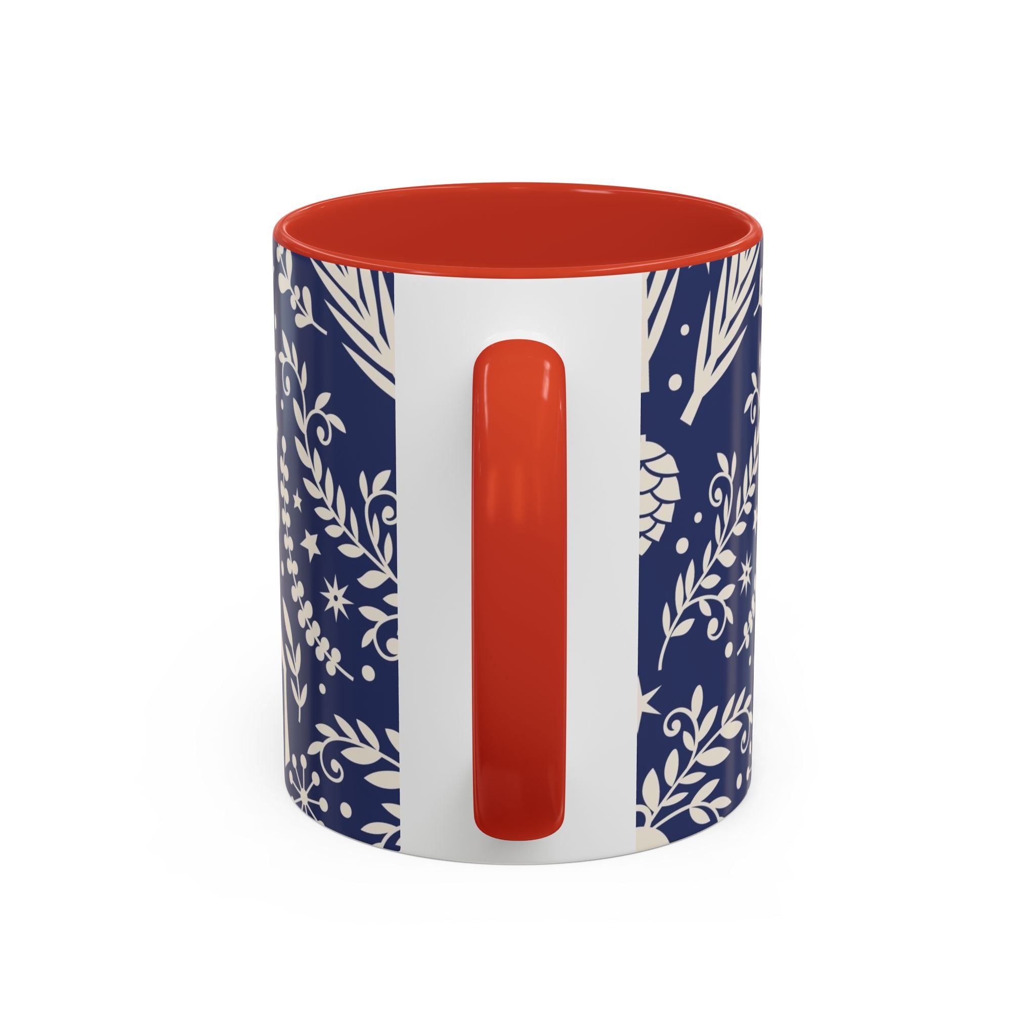 Nordic Reindeer Pattern Accent Coffee Mug — Blue Holiday Tea Cup (11/15oz)