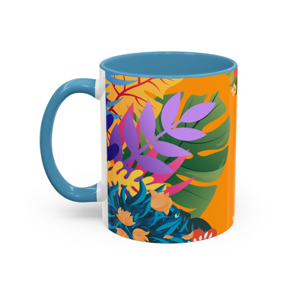 Tropical Floral Accent Coffee Mug — Bright Orange Botanical Design (11/15 oz)