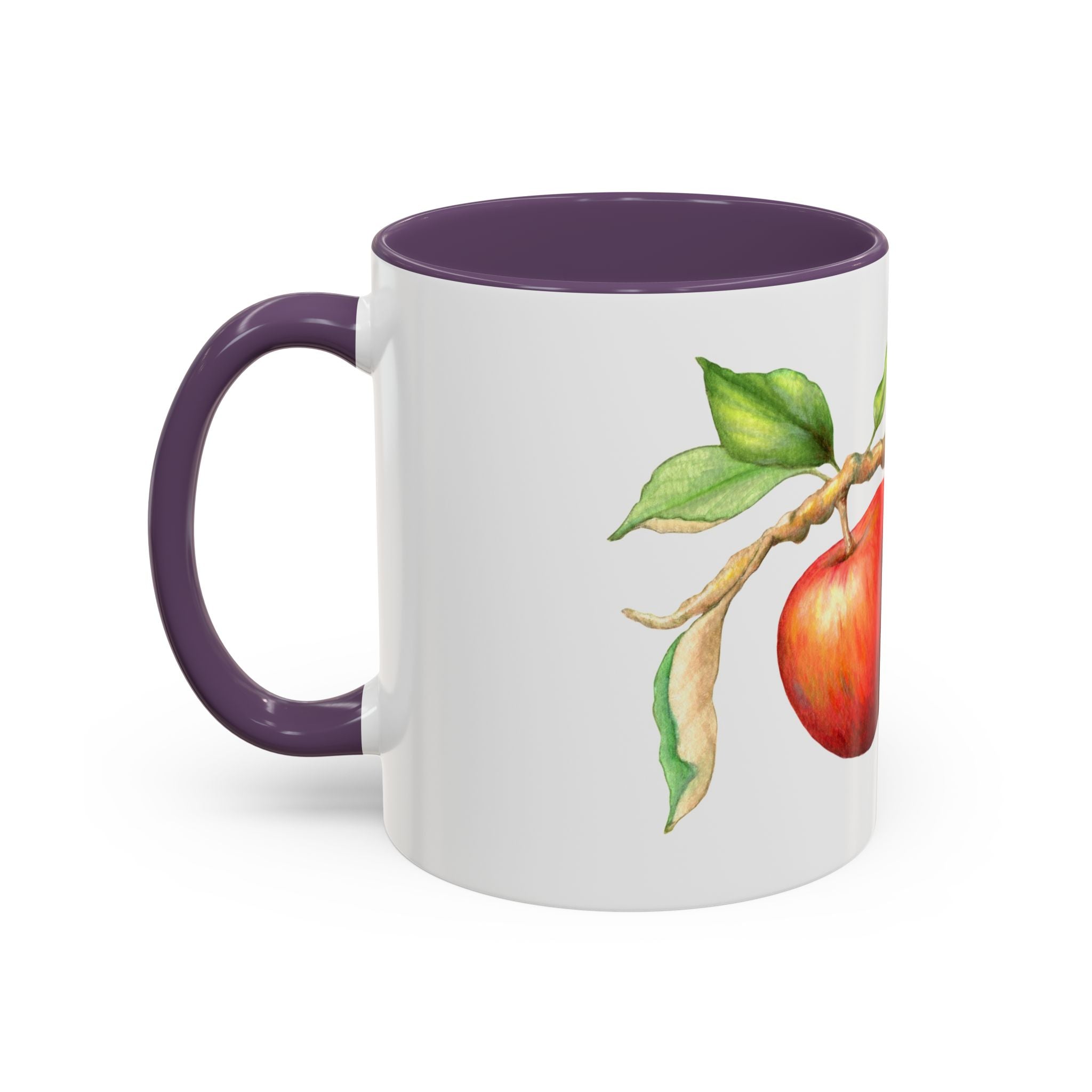 Apple Branch Accent Coffee Mug — Watercolor Fruit Kitchen Mug (11/15oz)