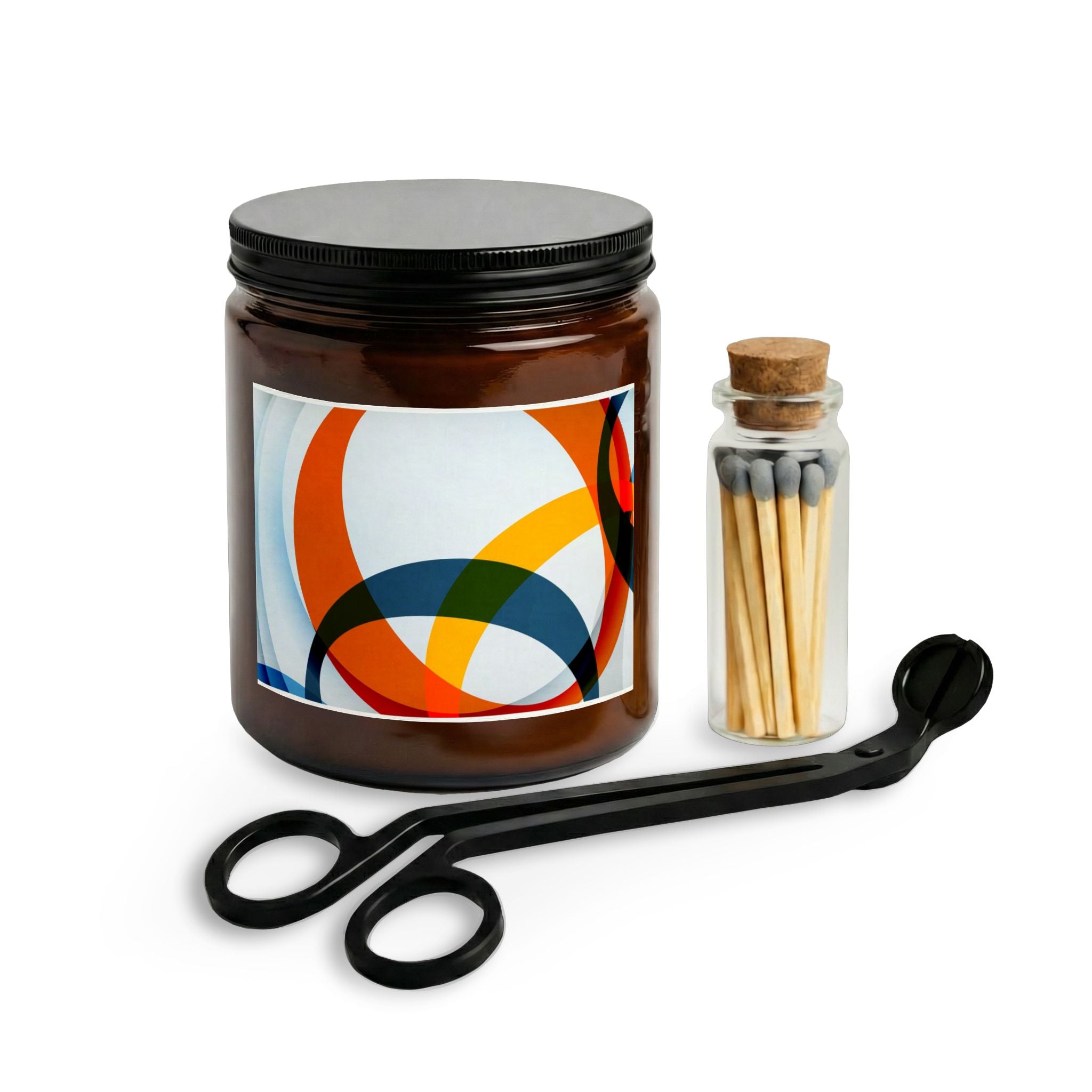 Modern Abstract Candle Gift Set — Soy Jar Candle with Matches & Wick Trimmer