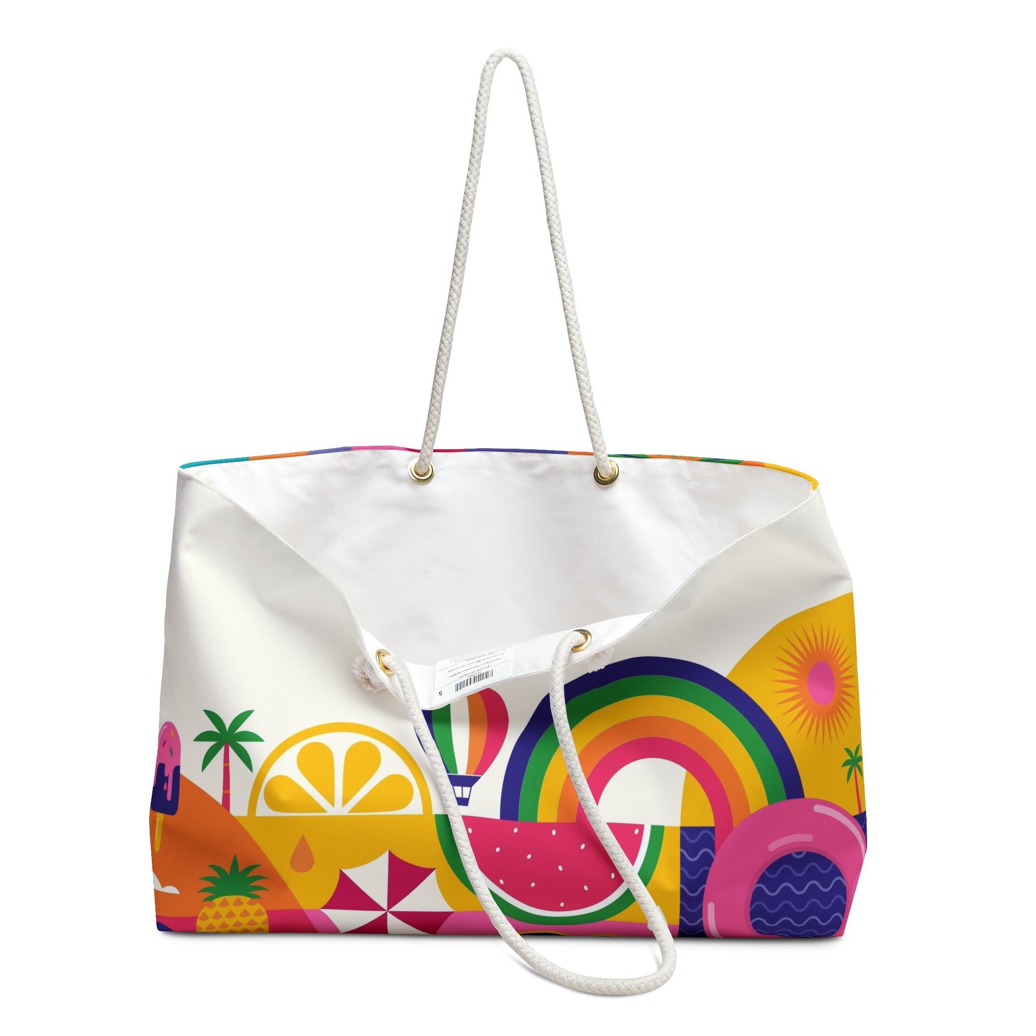 Hello Summer Colorful Beach Illustration Weekender Bag | Rainbow Watermelon Tote