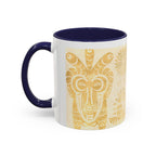 Golden Folk Art Coffee Mug — Animal Mask Pattern Accent Mug (11/15oz)
