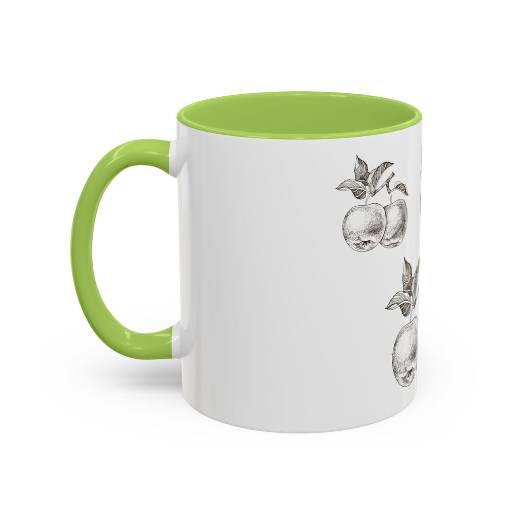 Botanical Apple Accent Coffee Mug — Vintage Fruit Sketch Ceramic Mug (11/15 oz)