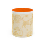 Golden Folk Art Coffee Mug — Animal Mask Pattern Accent Mug (11/15oz)